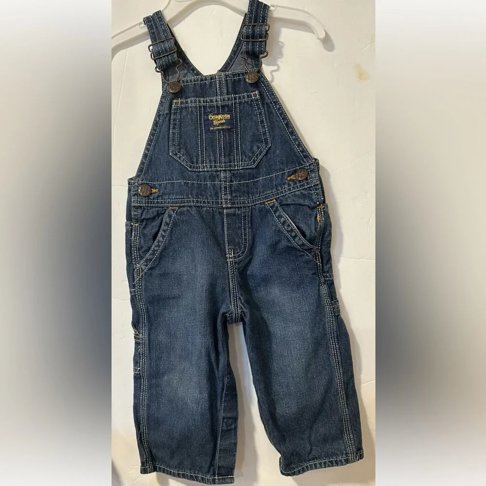 Vintage Oshkosh B'Gosh Baby Boy Size 12 Mth Blue Jean Carpenter Overalls Vestbak